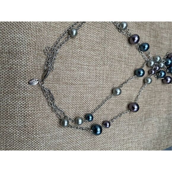 Lia Sophia "Pearl Jam" Double Strands Silver Tone Pearl Long Necklace Trendy - Picture 5 of 9